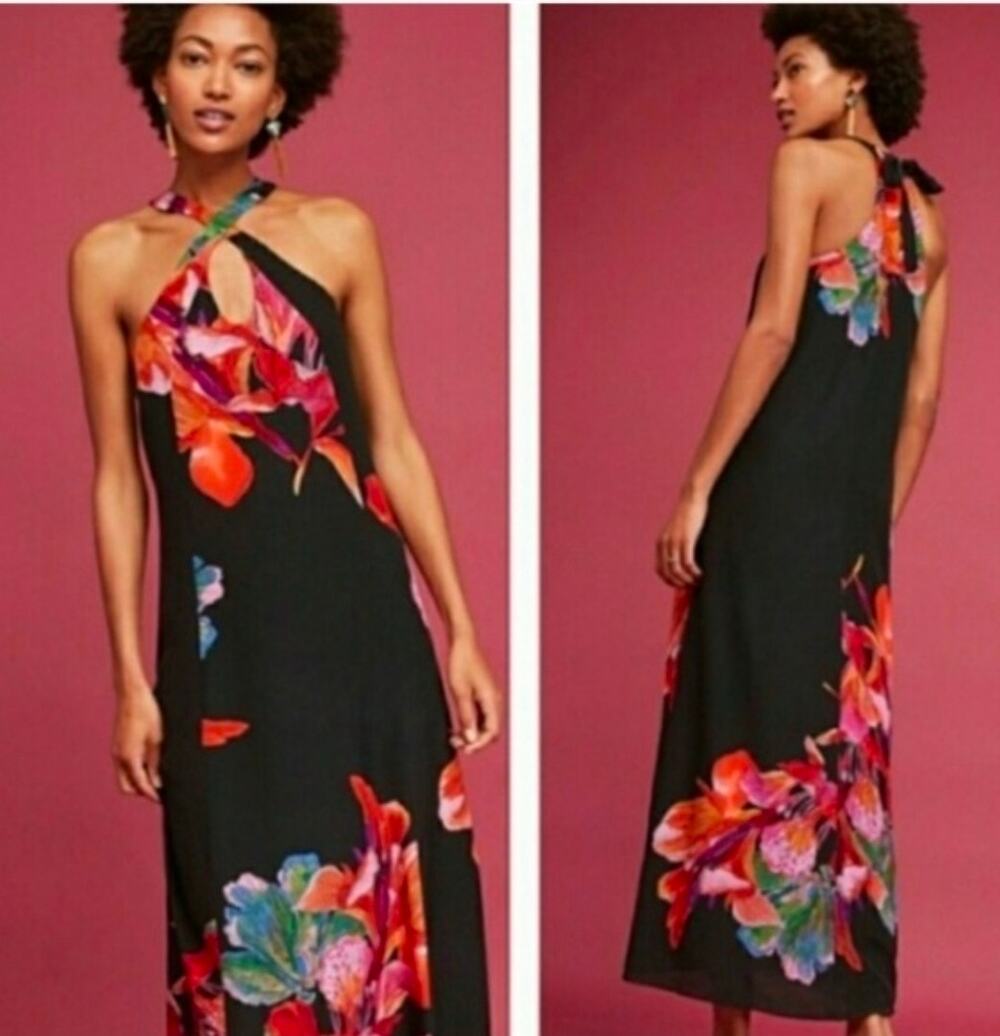 NWT Anthropologie Maeve Cayman Silk Maxi Dress
